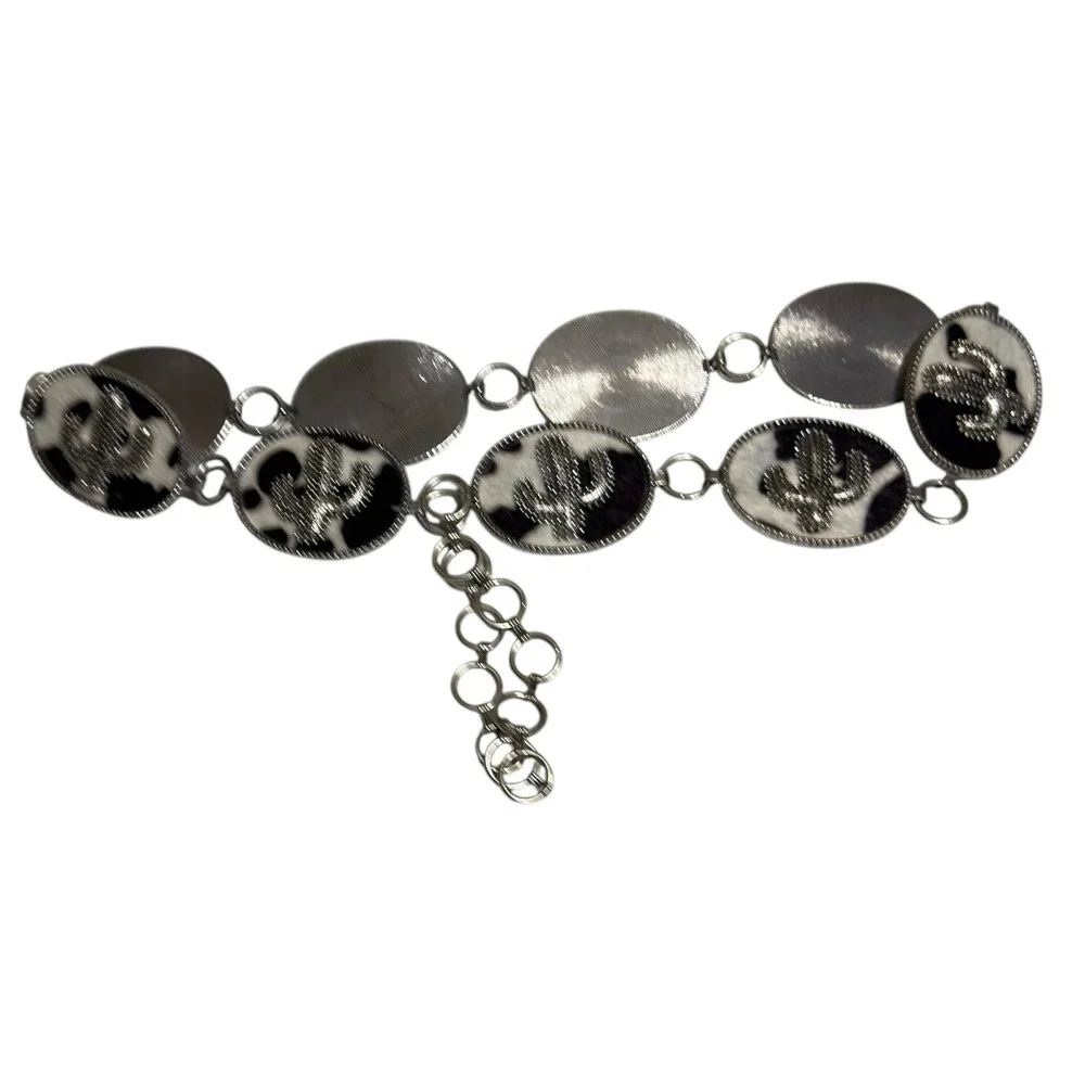 Ale Accessories Western Cactus Cow Hair Concho Chain Belt Silver OS Boho Rodeo